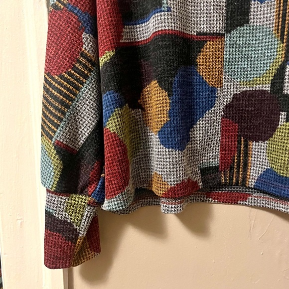 🏷️ talk of the walk • gray multicolor circle dot abstract knit pullover sweater - Picture 10 of 14